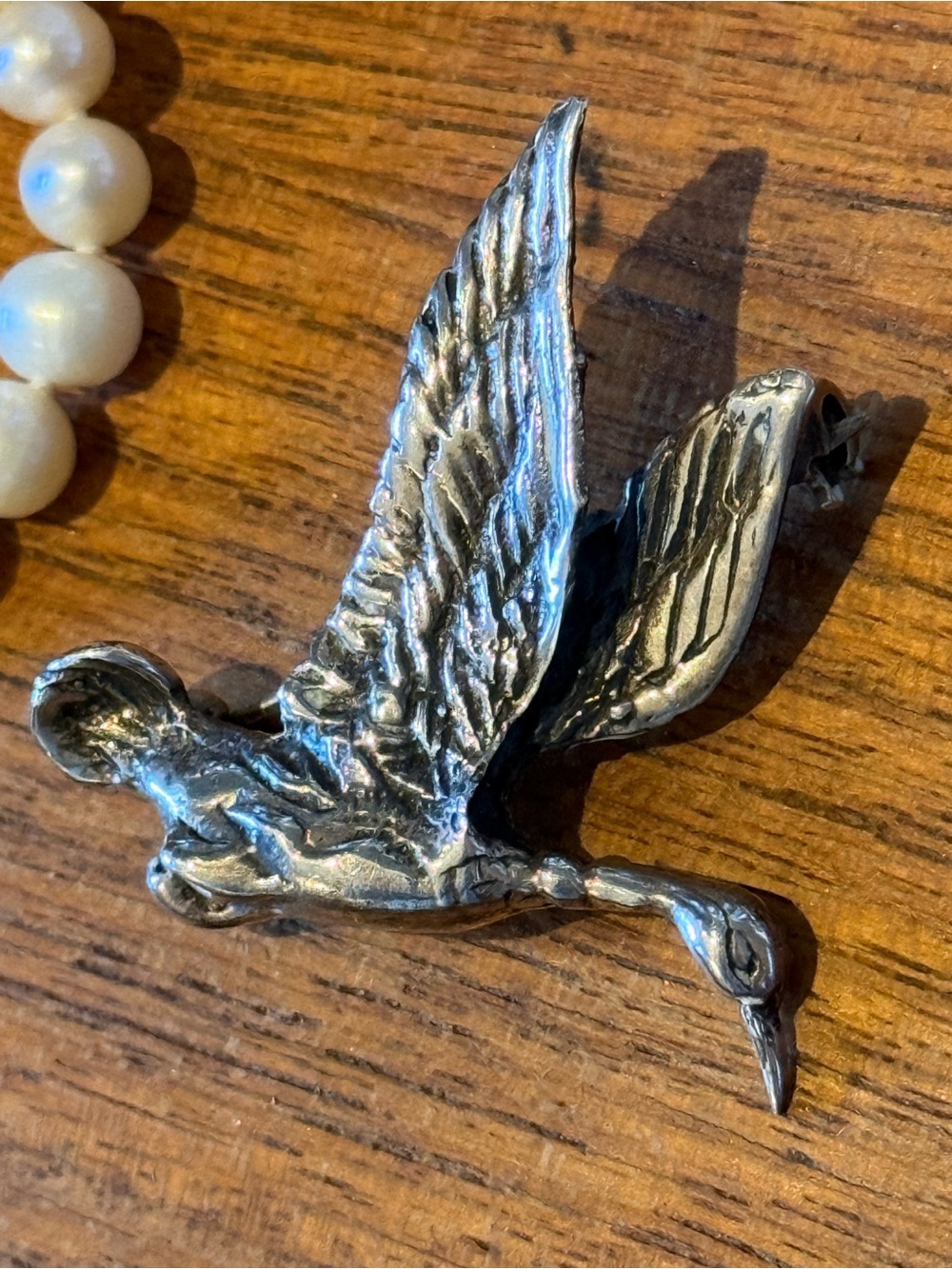 Vintage MCM Sterling Silver Handmade Goose in Flight Brooch